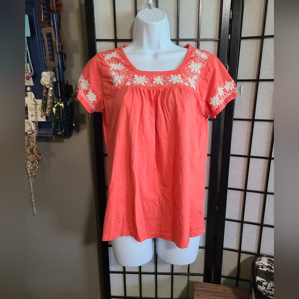 Cotton Coral Peasant Blouse sz M